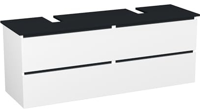 Garlivo Waschbeckenunterschrank GLB-160 Weiss mit Schubladen, Badezimmer Waschtischunterschrank, Schwarz- Breite 160 cm, Soft-Close, Push-to-Open/Tip-On, Hängend