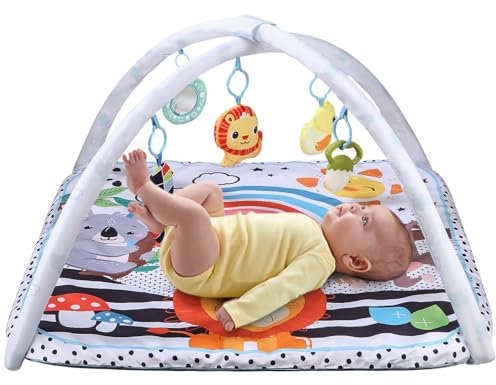 Manta de Juegos Bebe, Juguetes para bebés de 0 a 6 Meses, colchonetas para bebés, Gimnasio para niños con Arcos de Juego, Lazos Ajustables, Desarrollo cognitivo