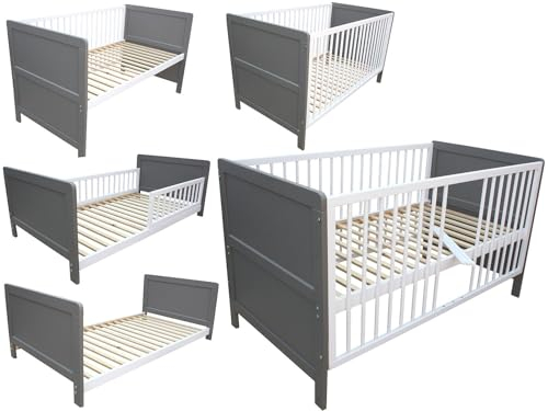 Micoland Kinderbett Juniorbett Beistellbett 140x70 cm 3in1 grau-weiß