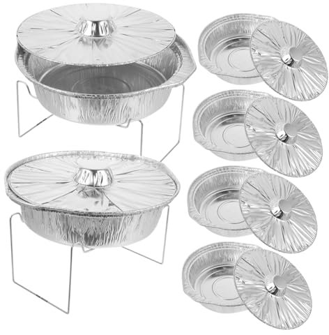 Amosfun Set Di 10 Pentole Rotonde Con Griglia Resistenti Calore Per Barbecue Set Di Pentole in Alluminio Per Riporre Barbecue in Interni Ed Esterni