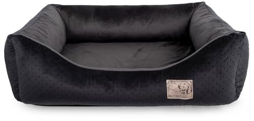 BOUTIQUE ZOO Exclusive Hundebett | Hundeliege, Hundekörbchen mit Kissen | Hundesofa für kleine, mittlere und große Hunde, Velvet Schwarz, L: 87 x 76 cm