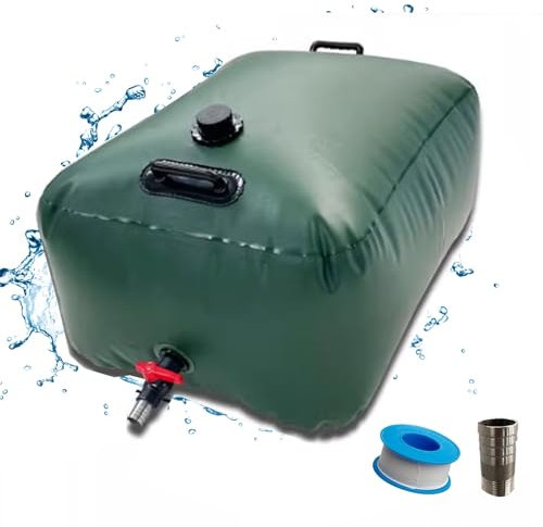 Wassersack Camping, Wasserbehälter Faltbar, Faltbarer Wassertank mit Ventilen und Griff, Wasserblase for Den Außenbereich, Notwasser, Grün(300L/66Gal)