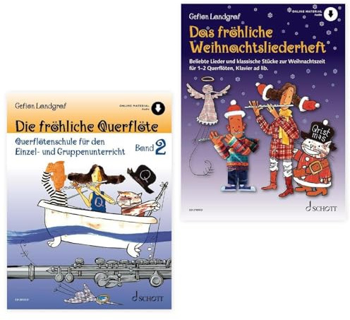 Starterset: Die Fröhliche Querflöte Band 2 und Das fröhliche Weihnachtsliederheft (ED 20592D, ED 21890D, 9783795721886, 9783795722036) + Soundman-Notenheft + 2 Notenbleistifte
