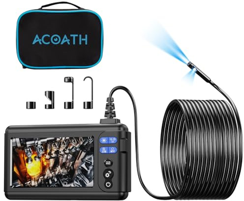 Acoath Endoskopkamera mit Licht 10M, Dual-Lens 1080P HD Industrie Endoskop mit 8 LEDs, 5.0-Zoll-IPS-Bildschirm Inspektionskamera, IP67 Wasserdicht 32GB SD-Karte Rohrkamera mit Halbstarres Kabel