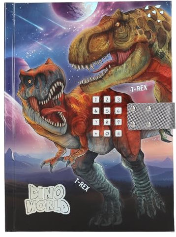 Depesche 13581 Dino World Diary with Number Code and Sound, Book in Blue and Purple, with T-Rex Motif and 192 Lined Pages