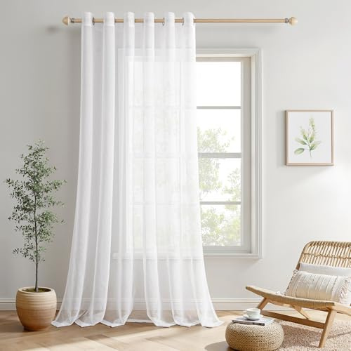 MIULEE Voile Vorhang mit Ösen transparent 200x225 cm 1er Set Weiß | Transparente leichte Voile Gardine als Ösenschal für Wohnzimmer und Schlafzimmer, lichtdurchlässig, luftig, dekorativ