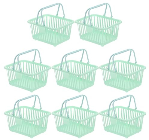 PATIKIL 8PCS Pequeña Cesta De Plástico, Mini Cesta De Almacenamiento Pequeñas Cestas De Compras Con Asa Organizador Agua Filtrada Para Organizar Juguetes Frutas Verduras Snacks, Verde