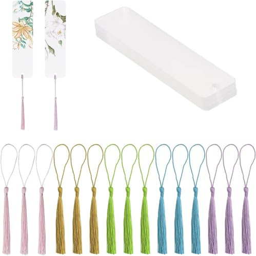 Acryl Blank Lesezeichen Set, 30 Pack leere Handwerk Lesezeichen mit 30 bunten Tassen (Zufallsfarbe) für DIY Handwerk Buchmarker Schule Geschenktaschen Buchliebhaber Geschenke