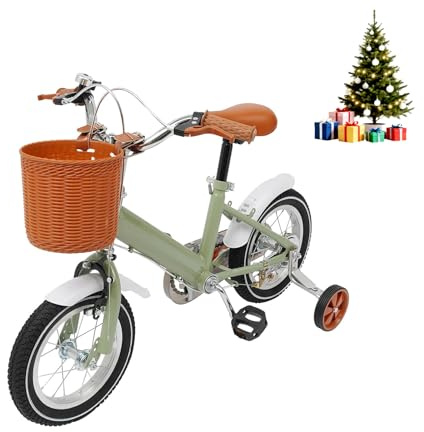 HUOMMGS Vélo en plastique pour enfant de 12 pouces - Vélo pour enfant amélioré réglable en hauteur pour 2-4 ans - Vélo pour enfant avec roues stabilisatrices et panier - Vélo pour adolescents pour