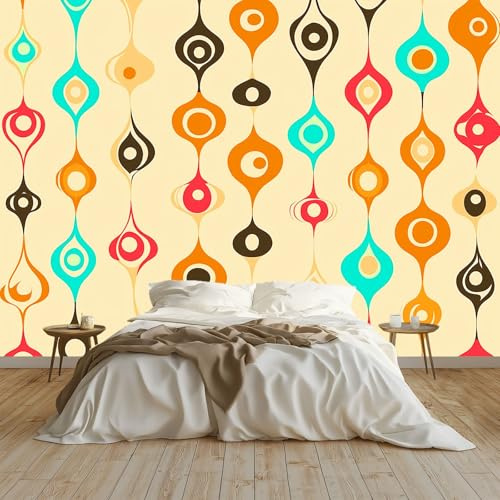 Fototapete Retro Geometrisch Kreise Trendy 250 x 175 cm Tapete Fototapeten Vlies Tapeten Wandtapete moderne Creme, für Wohnzimmer Schlafzimmer - Vliestapete Wandtapete Tapete 3D Effekt