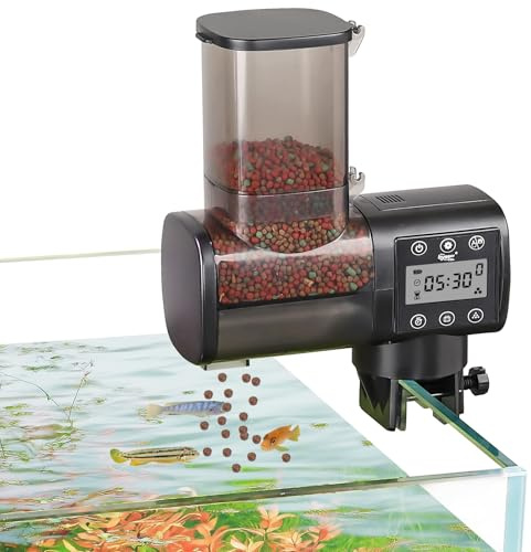 hygger Automatischer Futterspender Fische, Futterautomat Aquarium für Koi Fische Teich mit LCD Display Controller Fish Feeder Automatic für Weekend Holiday(Battery Not Included) (500ML)
