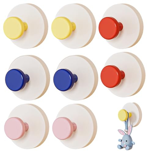KEQAR Fulshion 8 Ganchos Reutilizables con Ventosa, Sin Taladrar, Con Rosca, Ideal para Baño/Cocina (Rosa+Rojo+Amarillo+Azul)