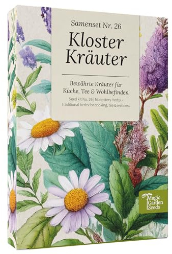 Magic Garden Seeds – Fröset Kloster Örter – 9 beprövade medicinalväxter för husapotek och teörter – kamomill, johannesört, salvia, timjan och mer – frölåda