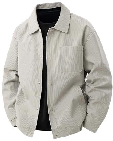 Generisch Chaqueta de pana para hombre, chaqueta de camisa vintage con bolsillo en el pecho, chaqueta de invierno, cómoda, chaqueta térmica, manga larga, cuello alto, camisa holgada, holgada, informal