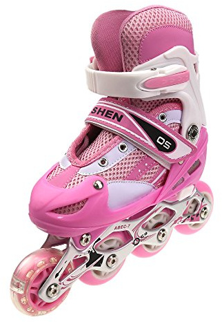 Belfoyer Roller Enfant Garçon Fille Réglable, Patins à roulettes avec Roues LED Avant, Taille Ajustable S, Patinage Confortable pour Débutant(Rosa)