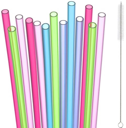 Plastikstrohhalme 100 Wiederverwendbare Strohhalme mit Bürste, Harte Party-Trinkhalme, 21mm x 6mm für Geburtstag,Hochzeit,Smoothies,Saft,Cocktail