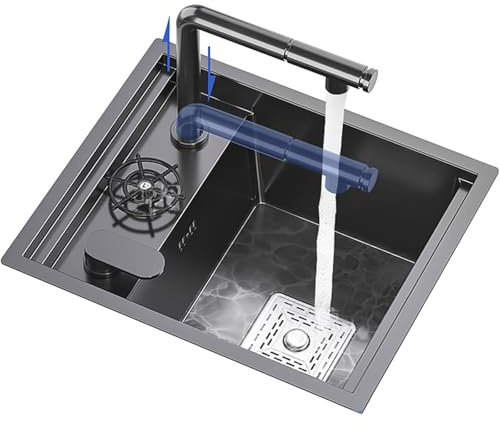 BYFHHHH Cuisines Ensemble D'évier Compact en Acier Inoxydable, avec Robinet Extractible, Lave-Gobelet, Idéal pour Les Petits Espaces, Camping-Car, Café, Bar A