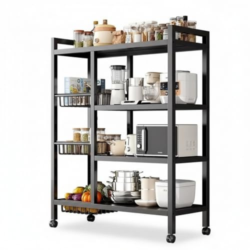 MAXALANCE 4 Tier Kitchen Basket Storage Trolley Rack on Wheels - 360° Rotating Mobile Vegetable & Fruit Organiser with Lockable Casters, Ideal for Kitchen Storage Unit Cart, Office, Home, 108cm Height