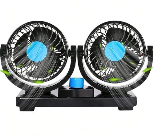 MOGZZi Auto Ventilator 12V, Dual-Head Kühlventilator, Car Fans mit 2 Geschwindigkeiten& 360° Drehbar, 4 Elektrischer Leise Lüfter, Sommerkühlung für LKWs, Boote, SUVs, Wohnmobil