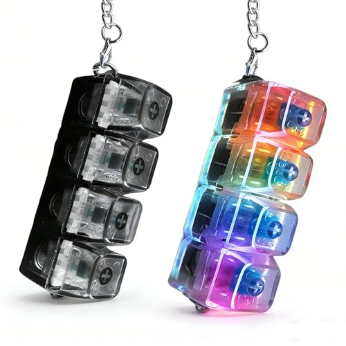 2x Keyboard Fidget Toy, 4 Button RGB Light Up Mechanical Clicker | Portable Transparent Multi-functional Fidget Keyboard Keychain | Vibrant LED Clicky Finger Keycap Decompressions Toy For Keyring