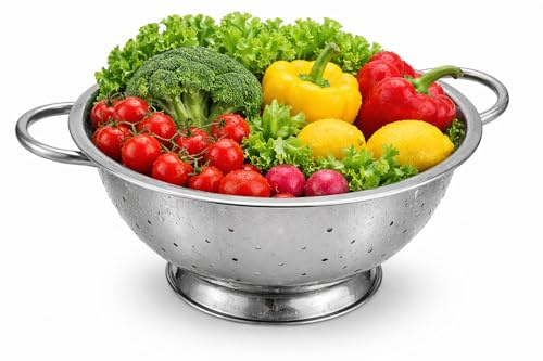 Stainless Steel Colander 33cm with Two Robust Handles – Heavy Duty Metal Kitchen Strainer with Stable Base – Large Pasta, Rice & Vegetable Drainer for Home & Commercial Kitchens