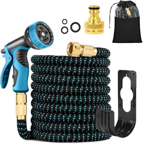 Efymosce Manguera Extensible, Manguera Jardin Flexible con 10 Funciones Pistola, Boquilla Manguera Terraza Retractil Con 3/4 1/2 Conector, Garden Hose Riego Conectores Accesorios (75FT)