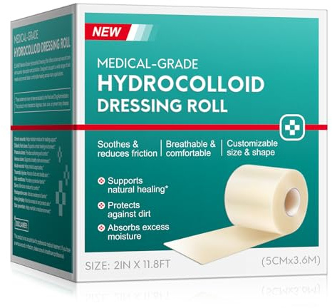 Hydrokolloid Rolle 5cm x 3,6m – Frei zuschneidbarer Wundverband, Wasserfest & Selbstklebend – Schutz vor Reibung & Feuchtigkeit – Ideal für Ferse, Knie, Ellbogen