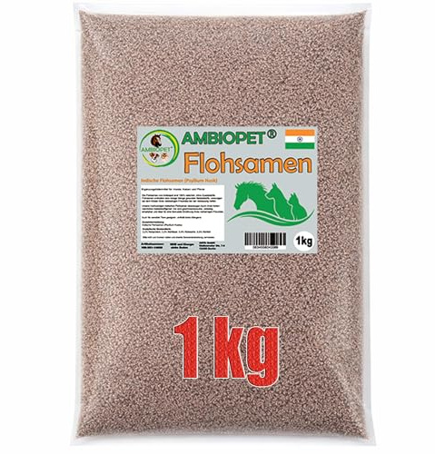 Ambiopet Flohsamen (Psyllium Husks) im 1kg Beutel, eine natürliche, geschmacksneutrale Ballaststoffquelle für den täglichen Bedarf von Hund, Katze und Pferd