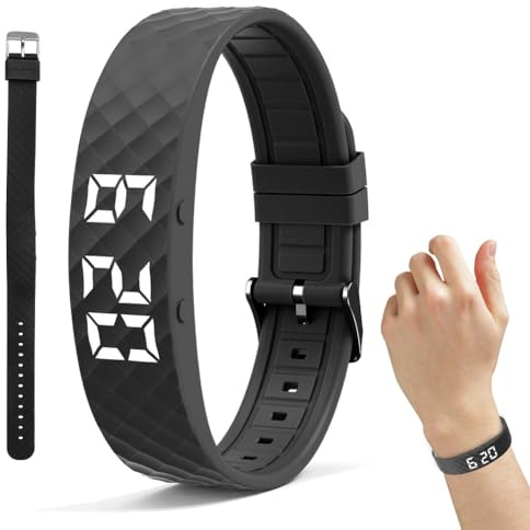 RANJIMA Vibratime Orologio con sveglia con vibrazione, braccialetto con sveglia a vibrazione, allarme personale o promemoria pillole al giorno, fino a 8 allarmi personali (nero)