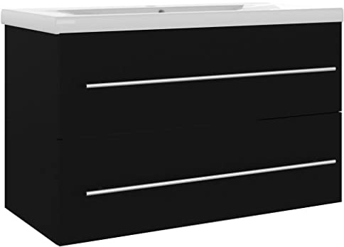 Ezbryzmatic Black Chipboard Washbasin Including Ceramic Basin, 80 x 38.5 x 48 cm, Modern Bathroom Furniture for Stylish Bathrooms, Solid Wood Construction for Standard Taps