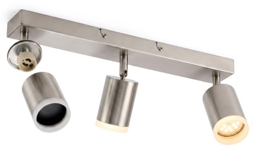 BOJIM Deckenstrahler LED 3 Flammig Nickel für Küche, Wandstrahler Strahler Innen 350° Schwenkbar Deckenlampe für Flur, Spotleuchten Spotbalken GU10 Deckenleuchte für Wohnzimmer Ohne Leuchtmittel