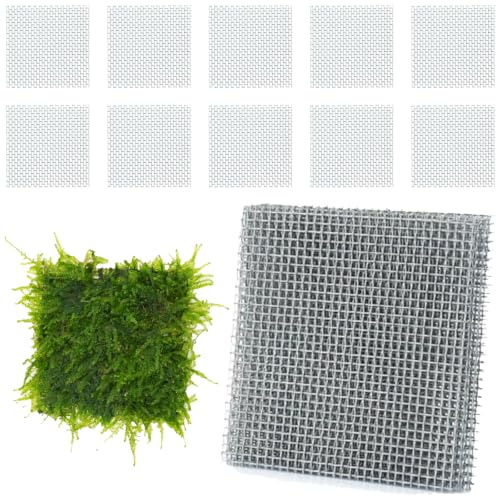 Seutmrou 10Piezas Almohadillas de Malla para Musgo acuático, Pared de Musgo | 10 × 10cm Red de Malla de Alambre para Acuario, para Fijar y propagar musgos acuáticos,filtración DIY para acuarios