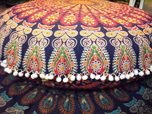Traditionelle Jaipur rund Bodenkissen, Mandala Überwurf Kopfkissen 81,3 cm dekorativer Pouf Ottomane, Indian Sitzkissen Outdoor, Cover, großer Bohemian kissenrollen