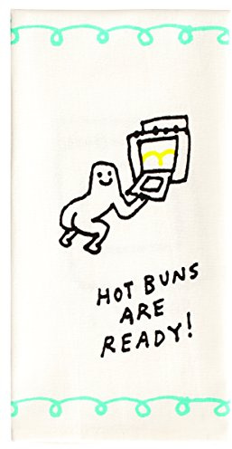 Blue Q Hot Buns are Ready Dish Towel - Funny Kitchen Towels, 100% Cotton, Durable, Soft & Super Absorbent, Machine Washable, Screen-Printed, Vibrant Colors, Functional Gift Ideas, Size 28 x 21