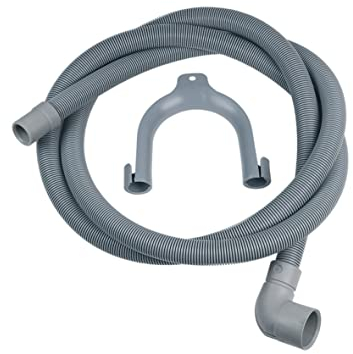 Tubo di scarico, 2,0 m, per lavatrice Whirlpool Bauknecht 482000022642, Ariston Indesit C00054869, terminali angolati/dritti, diametro 30/19 mm, con arco di supporto