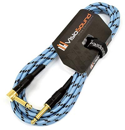 Pro Guitar Lead 6.35mm Angled Jack Braided Instrument Cable (Blue/Black 5m) | Premium Noiseless OFC Instrument Cable for Electric Guitar, Bass, Keyboard