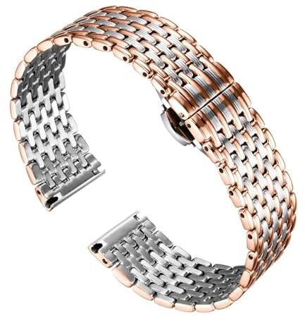 BINLUN Ultra Dünnes Mesh Edelstahl Uhrenarmbände Leicht Metall Uhrenarmband Polierte Ersatz Uhr Armband 12mm/14mm/16mm/18mm/20mm/22mm für Herren Damen mit Schmetterlingsschließe
