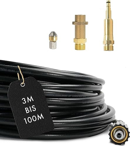 M&M Smartek Rohrreinigungsschlauch 40m 4-teilig für Kärcher HD/HDS | Für Abfluss, WC, Siphon und Kanal; flexible Hochdruck-Reinigung mit Kärcher HD/HDS, M22x1,5 IG, 1/8 AG, Quick Connect.