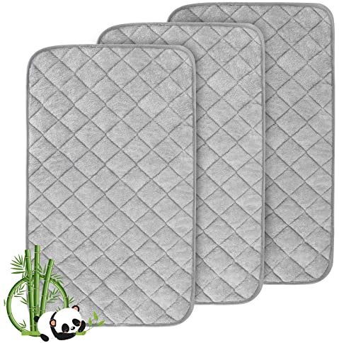 Waterproof Changing Mat Liners 3 Pack, Grey, Quilted Absorbent Bamboo Viscose Terry Towel Surface, Washable Reusable Nappy Change Covers, 67x34cm