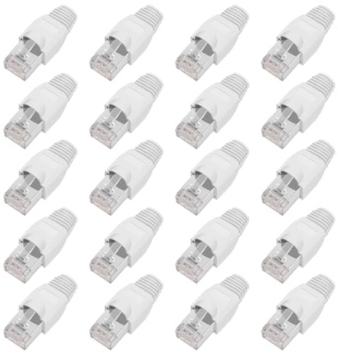 ShipeeKin 20x Skärmade RJ45-kontakter | CAT5e CAT5 CAT6 Cat6e Crimp-kontakt UTP STP 50U Förgylld LAN-kabelkontakt med silikonskydd(Vit)