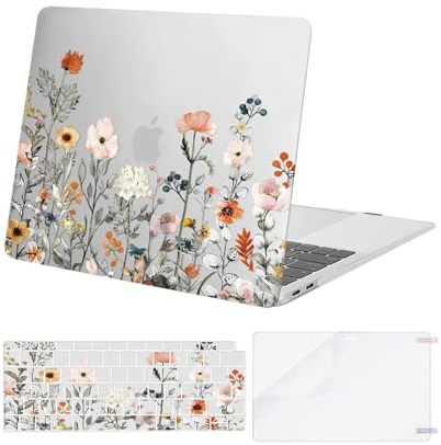 MOSISO Kompatibel mit MacBook Air 13 Zoll Hülle M1 2021-2018 A2337 A2179 A1932, Gartenblumen Hartschale Kompatibel für MacBook Air M1 Hülle 13,3 Zoll&Tastaturabdeckung&Displayschutzfolie, Transparent