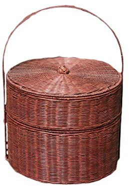 Picknickkorb mit großer Kapazität im Freien Handgewebte Rebe Bambus Griff Picknickkörbe Runde Doppel Picknickkörbe Outing Camping Shopping Lagerung Geschenkkörbe Picknickkörbe Set Geschenk für Jungen