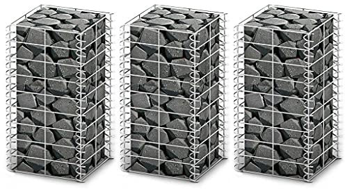 PETSOLA Kstyhome Gabion pour Pierres | Gabions Métalliques Déco Jardin | Jeu de Panier de Gabion 3 pcs Fil galvanisé 25 x 25 x 50 cm