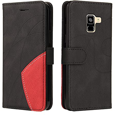 Fatcatparadise Kompatibel mit Samsung Galaxy A8 2018 / A5 2018 Hülle, Leder PU Brieftasche Handyhülle Flip Case Silikon Bumper Schutzhülle. Lederhülle mit Kartenfächern und Standfunktion (Schwarz)