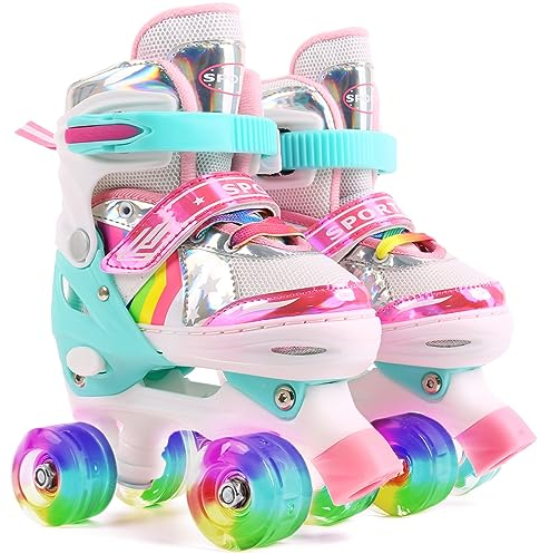Ceestyle Verstellbare Rollschuhe für Kinder, Leuchtenden Rädern, Classic Disco Roller, Größenverstellbare Atmungsaktiv Quad Skates, Verstellbar von 27 bis 34, 4 Größen, Mädchen und Jungen - M