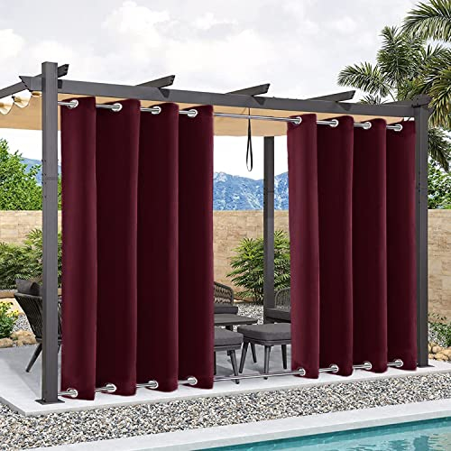Outdoor Vorhang Wetterfest 230x350, Gartenlauben Balkon-Vorhänge, Winddicht Wasserabweisend Sonnenschutz mit Ösen Oben und Unten für Veranda/Pavillons - Rotwein