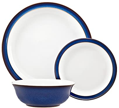 Denby - Imperial Blue Dinner Set for 4-12 Piece Ceramic Tableware Set Blue, White - Dishwasher Microwave Safe Crockery Set - 4 x Dinner Plate, 4 x Small Plate, 4 x Cereal Bowl