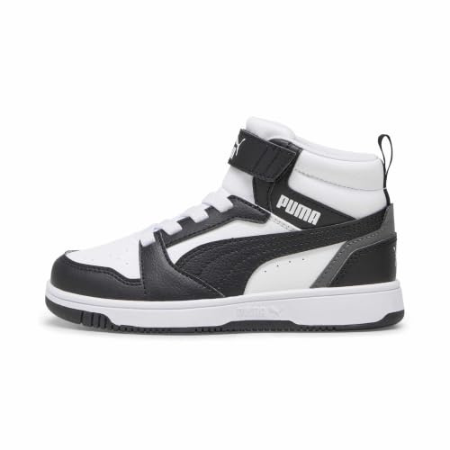 PUMA Unisex barn Rebound V6 Mid Ac+ Ps Sneaker, Puma vit Puma svart skugga grå, 34 EU