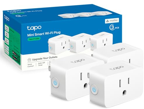 TP-Link Tapo Matter Supported Smart Plug Mini, Compact Design, 15A/1800W Max, Super Easy Setup, Works with Apple Home, Alexa & Google Home, UL Certified, 2.4G Wi-Fi Only, White, Tapo P125M(3-Pack)