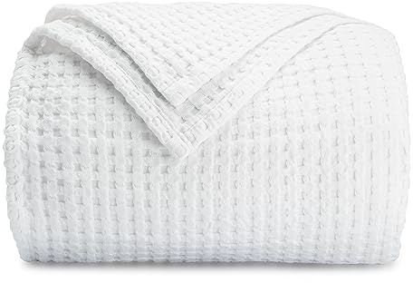 Comfy Cubs Waffle Blanket Throw, 127 cm x 152 cm - Lightweight & Breathable, 100% Cotton Blanket - Soft Waffle Weave for All Seasons - Luxurious & Cozy Layer for Couch, Sofa, or Bed - White